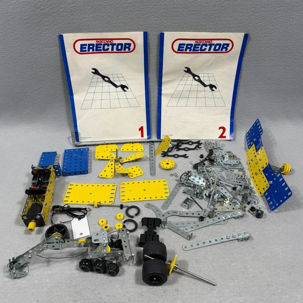 Vintage 1991 Meccano Erector Metal Parts Lot Wheels Pieces 3+ Lbs Assorted As Is